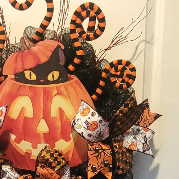 Halloween Cat Pumpkin Deco Mesh Bows - Picture 6 of 9